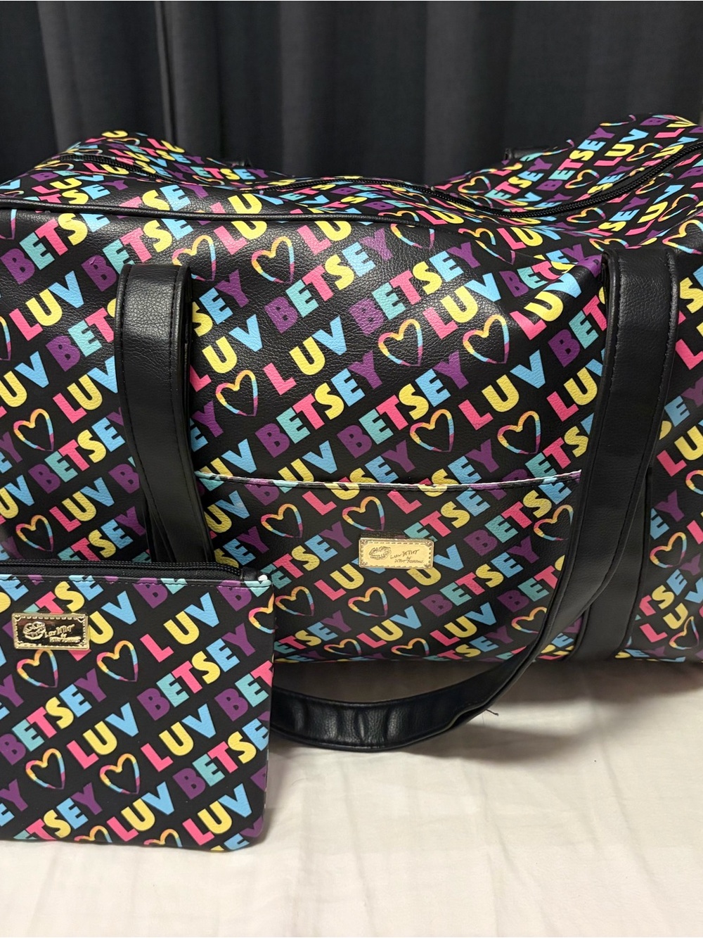 Betsey Johnson Weekender and Wrislet (2 Pieces) Multicolor LUV Logo - Picture 7 of 13